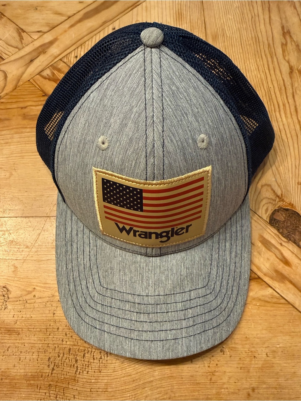 Wrangler Men's Grey and Navy Flag Patch Trucker Cap